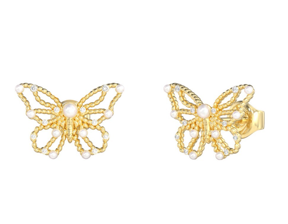 Guess Pozlátené náušnice Motýliky Borboleta JUBE06123JWYGT/U