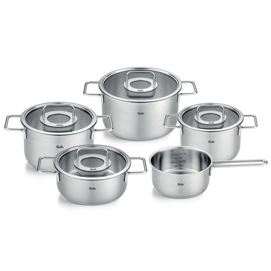 Súprava hrncov PURE, sada 5 ks, strieborná, nerezová oceľ, Fissler