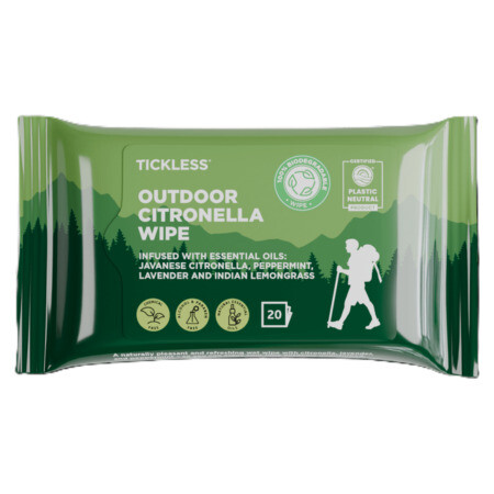 TICKLESS Outdoor citronella vlhčené utierky proti komárom a kliešťom 20 ks