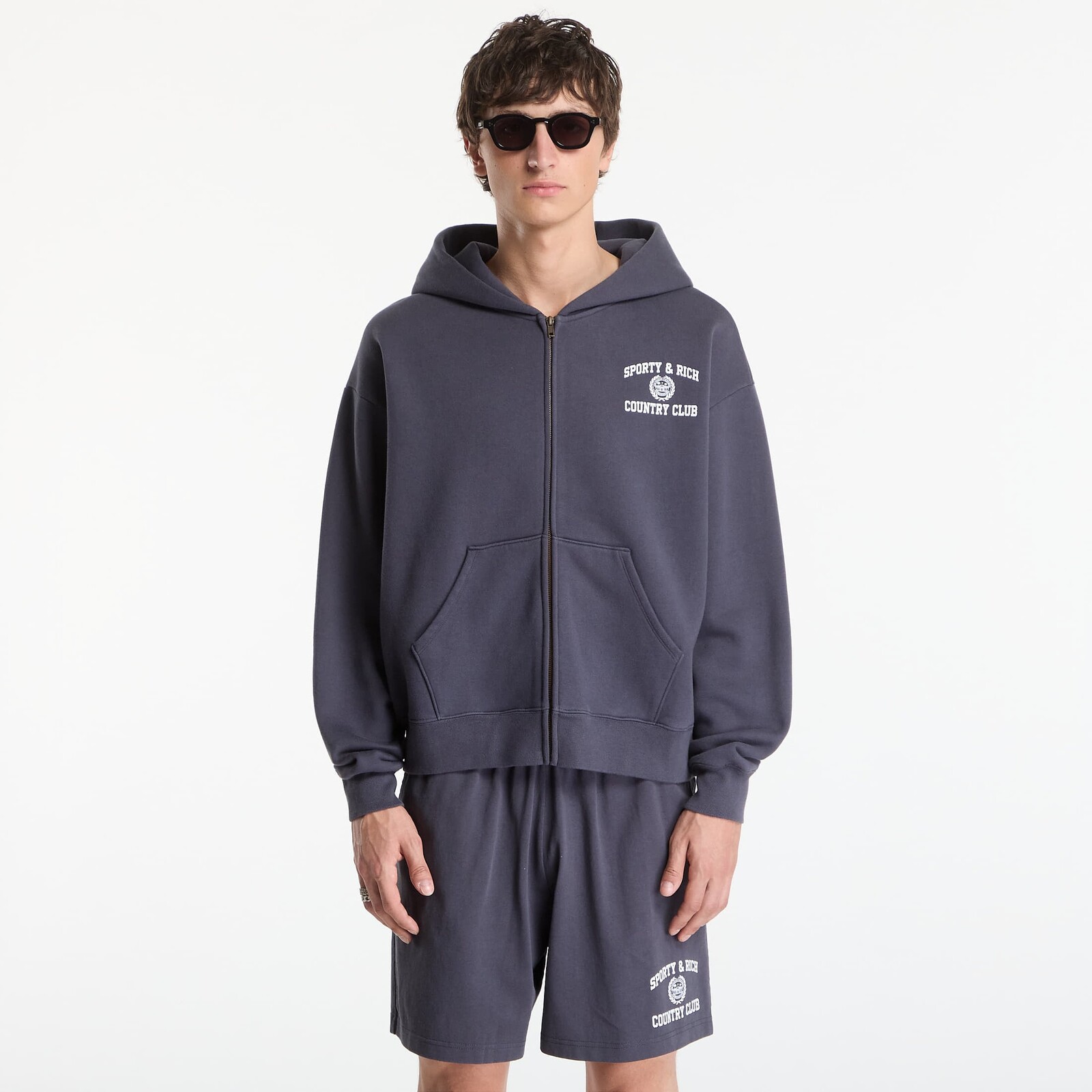 Mikina Sporty & Rich Varsity Crest Zip Hoodie UNISEX Carbon S