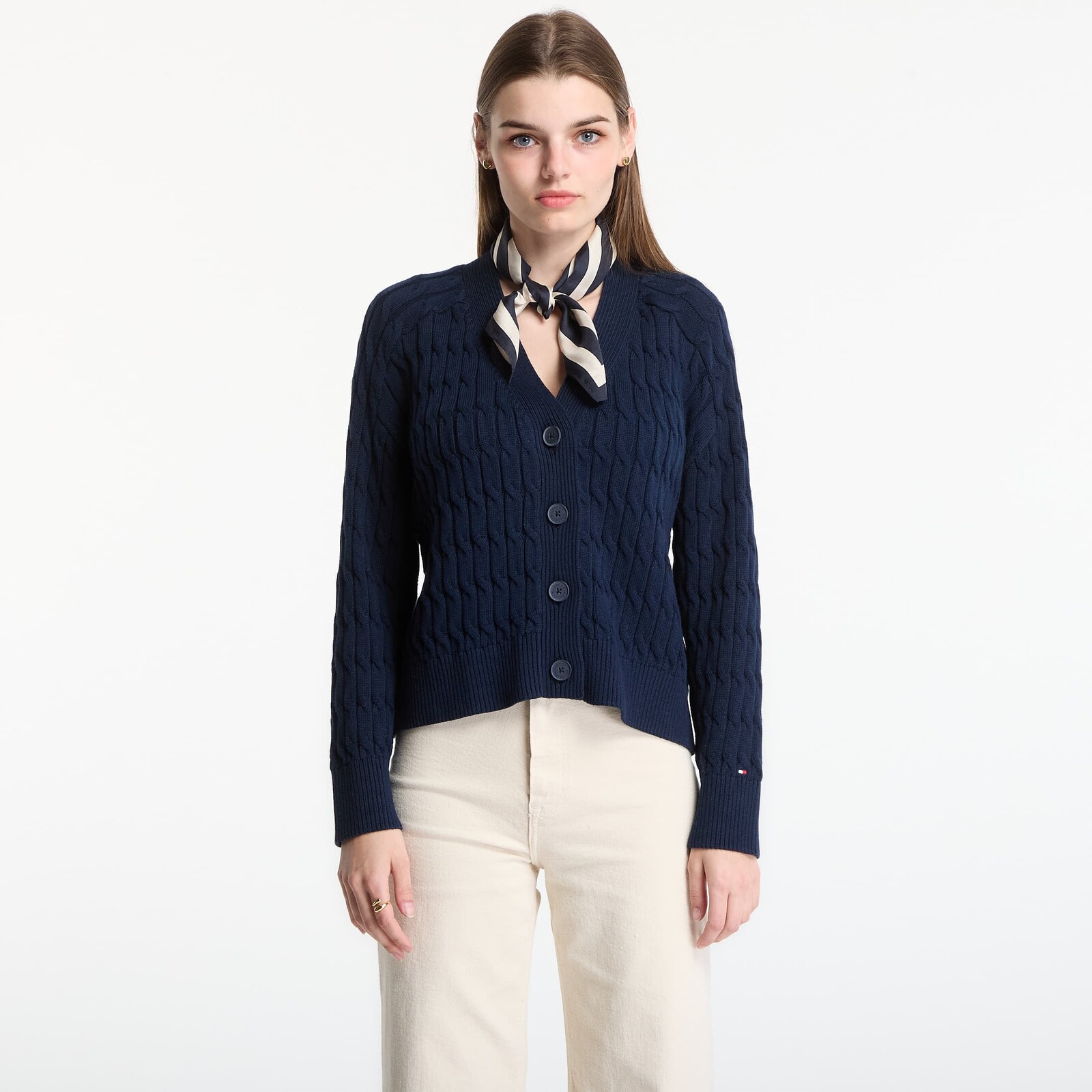 Sveter Tommy Hilfiger Mid Gg Cable V-Nk Ls Cardigan Dark Night Navy S