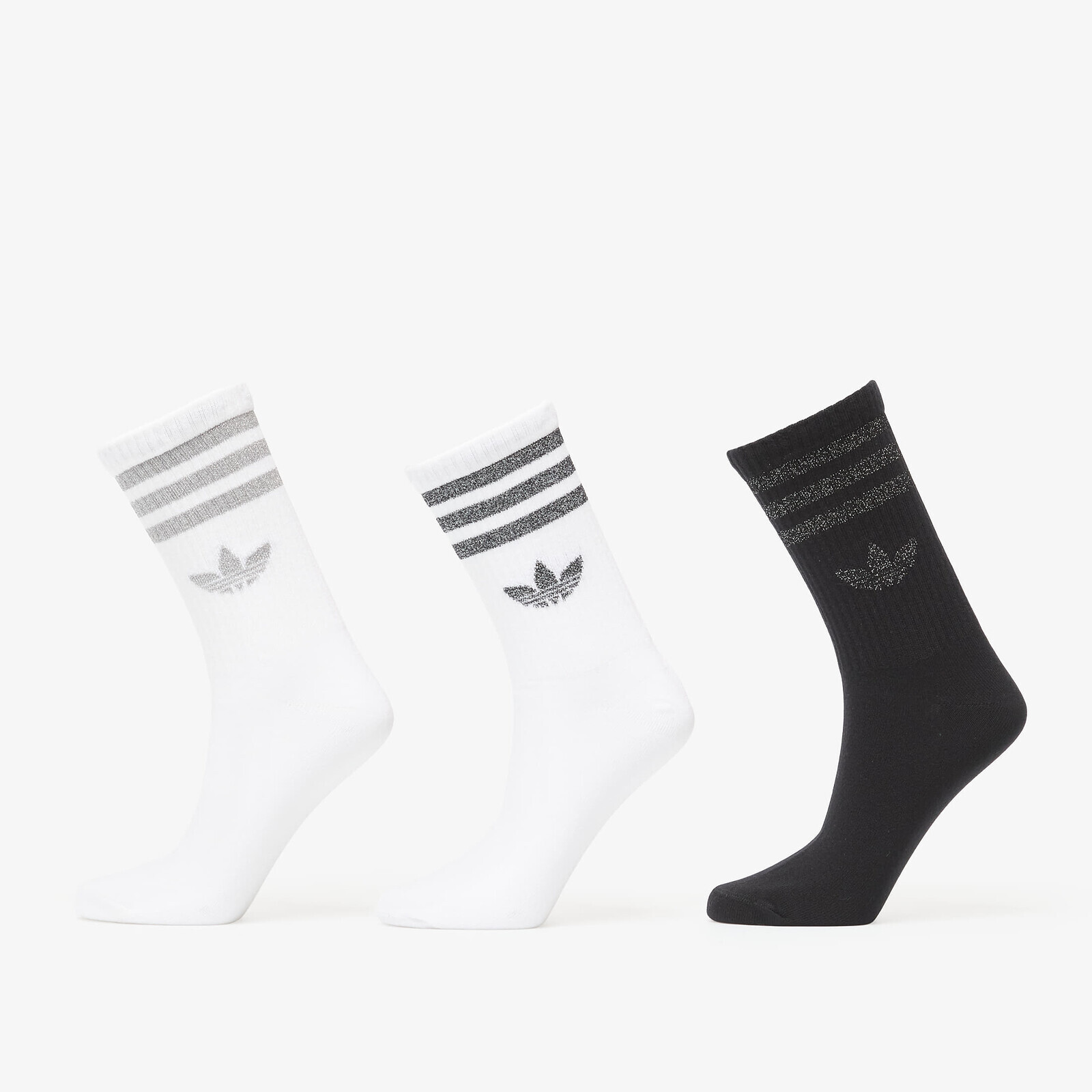 Ponožky adidas 3 Stripes Glitter Crew Socks 3-Pack White/ Silver Met./ Black L