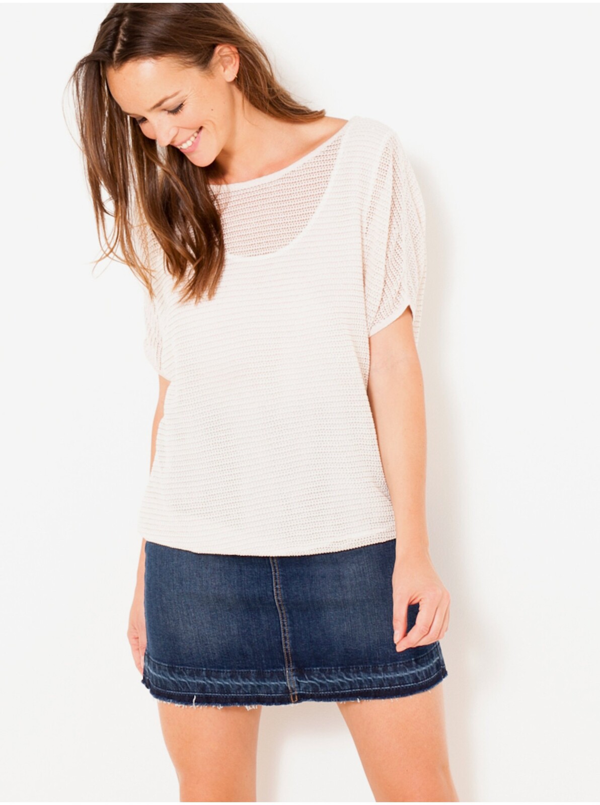 Cream Striped T-Shirt CAMAIEU - Women