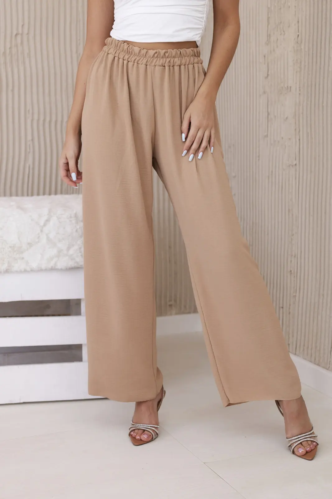 Dámske viskózové nohavice Kesi Wide Leg cappuccino