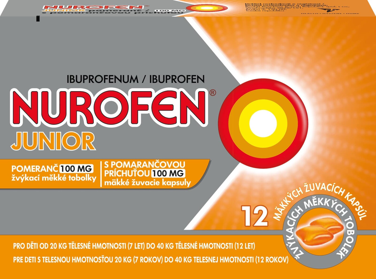 NUROFEN Junior s pomarančovou príchuťou 12 měkkých tobolek