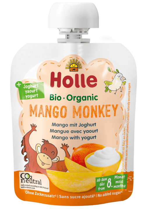 HOLLE Mango Monkey - BIO Detské ovocné pyré s jogurtom 85 g