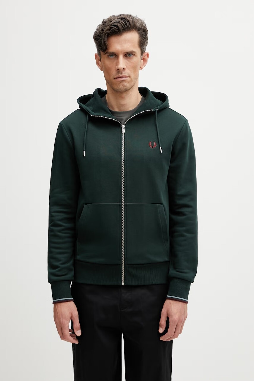 Fred Perry mikina na zips s kapucňou pánska bavlnená