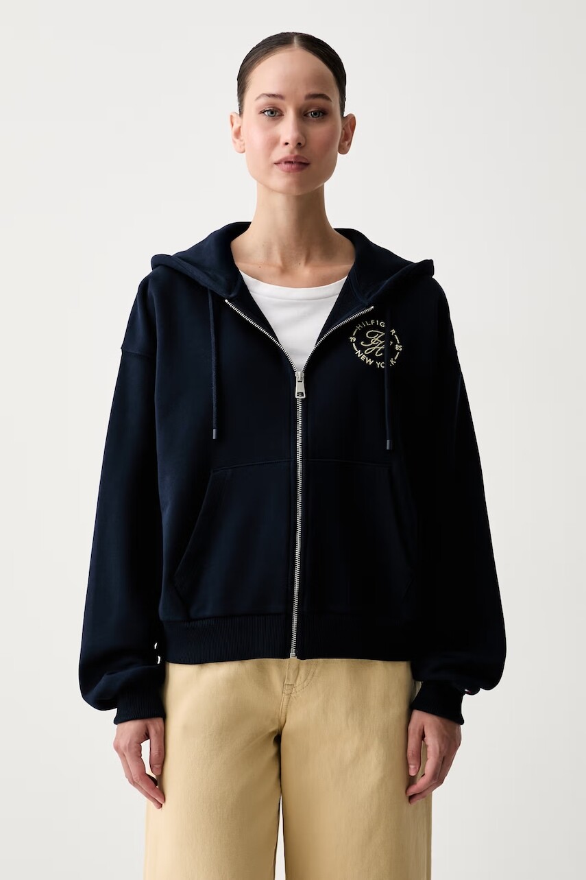 Tommy Hilfiger mikina na zips s kapucňou dámska bavlnená