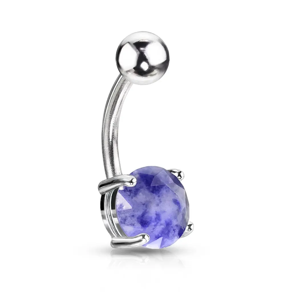 Oceľový piercing do pupka s prírodným lazuritom