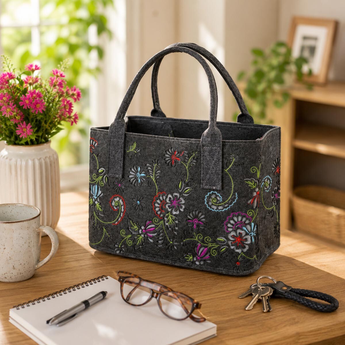 Nákupná taška Floral, tmavošedá