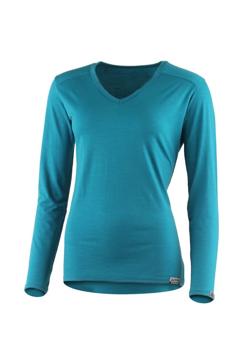 Lasting EVA 5858 modré dámske merino tričko s výstrihom Veľkosť: S