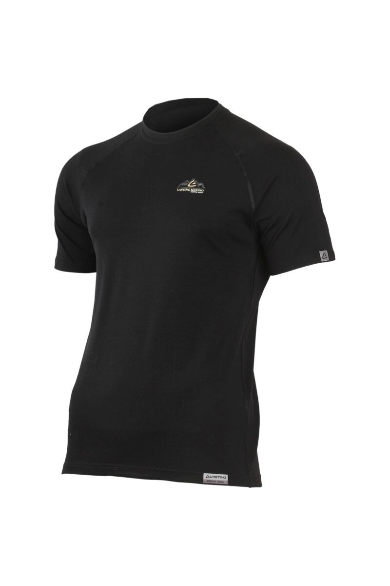 Lasting KAREL 9090 čierne pánske merino tričko s tlačou Veľkosť: M