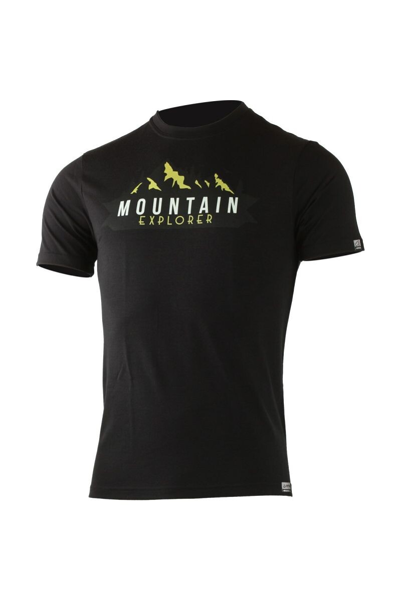 Lasting EXPLORER 9090 čierne pánske merino tričko s tlačou Veľkosť: L