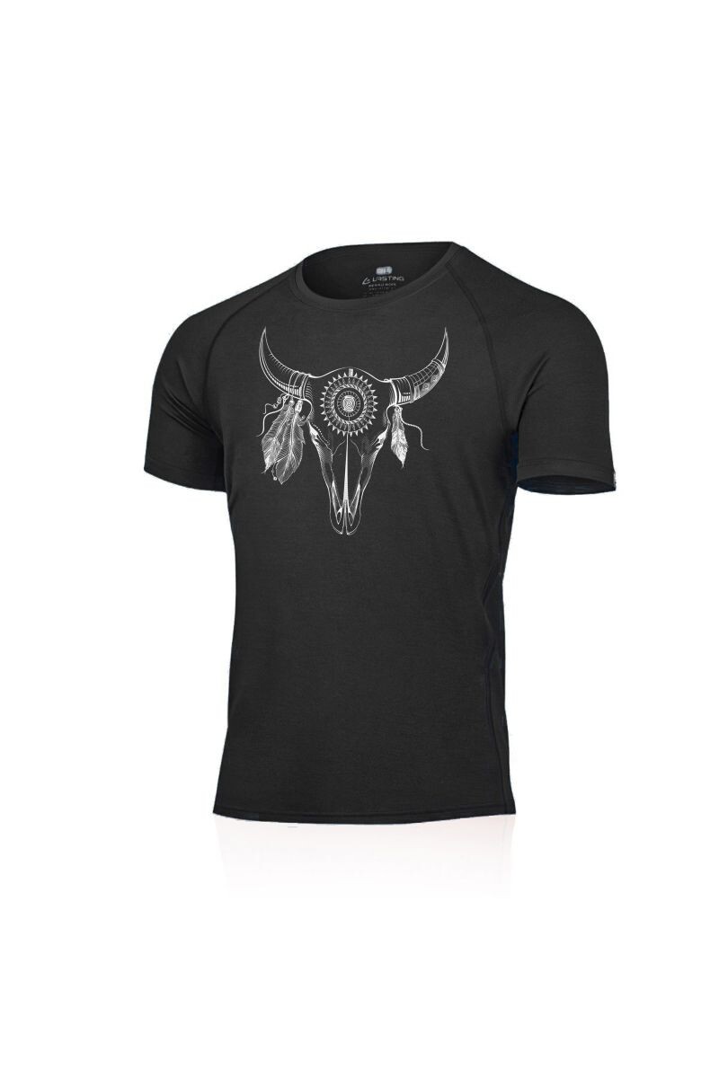 Lasting BULO 9090 čierne pánske merino tričko s tlačou Veľkosť: M