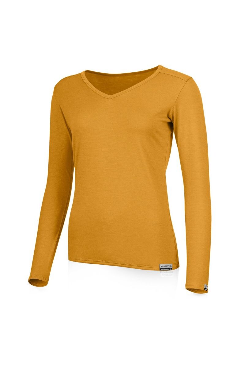 Lasting EVA 2424 horčicové dámske merino tričko s výstrihom Veľkosť: S