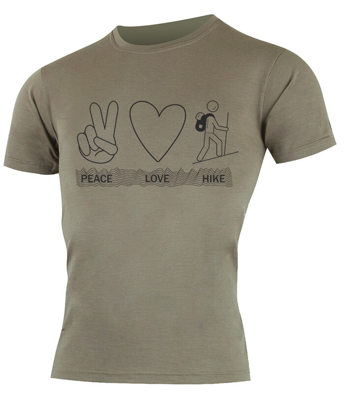 Lasting PEACE 7373 hnedé pánske merino tričko s tlačou Veľkosť: 2XL