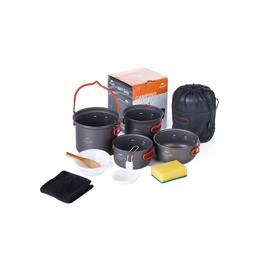 Naturehike FLAY sada hliníkového riadu 4 v 1 grey