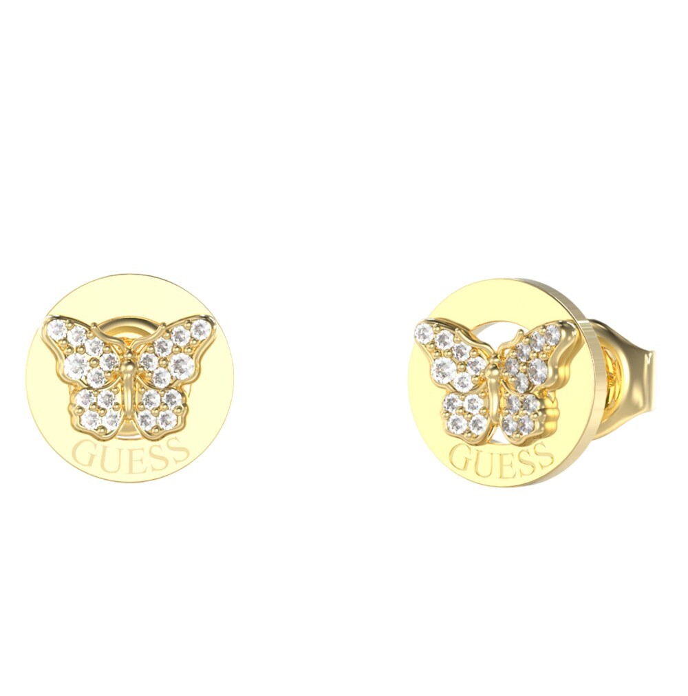 Guess Pozlátené náušnice Motýliky Chrysalis JUBE06136JWYGT/U
