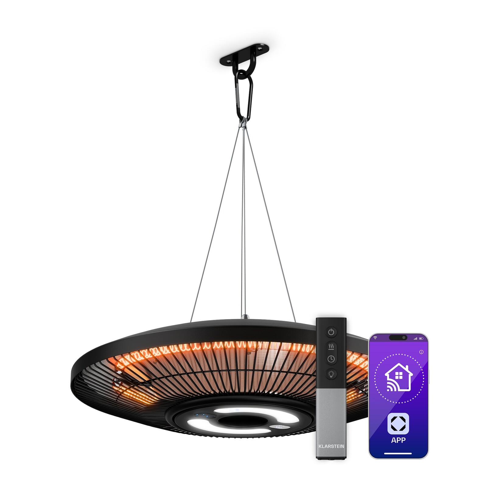 Klarstein LumiHeat infračervený stropný ohrievač | 2000 W | 15 m² | LED svetlo | 42 cm x 42 cm