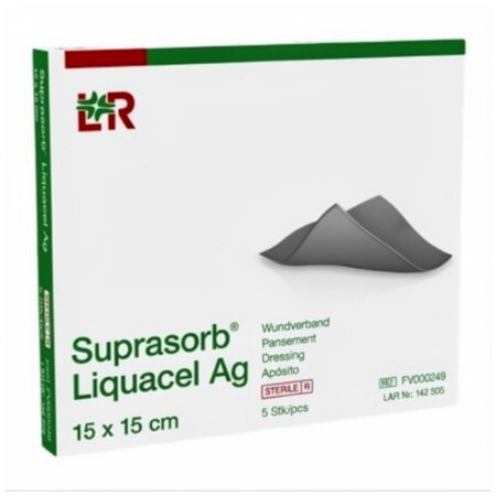 SUPRASORB Liquacel Ag krytie na rany s antimikrobiálnym striebrom, 15 x 15 cm 5 ks