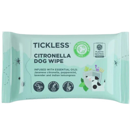 TICKLESS Citronella vlhčené utierky proti komárom a kliešťom pre psov 1 x 20 ks