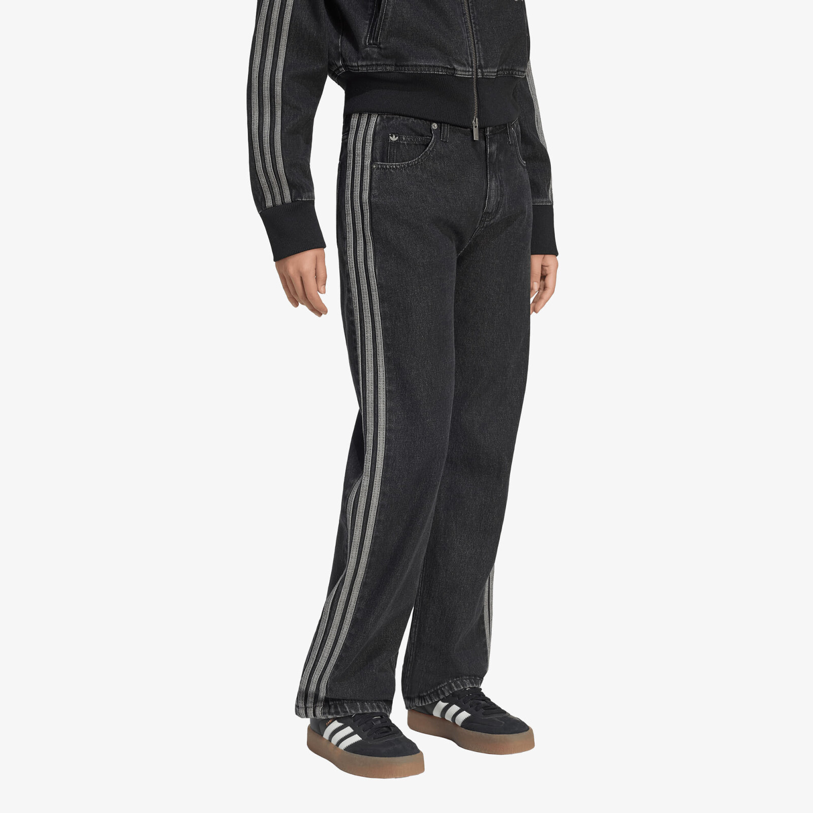 Džínsy adidas Firebird Mid Rise Straight Denim Pant True Black Denim 30/32
