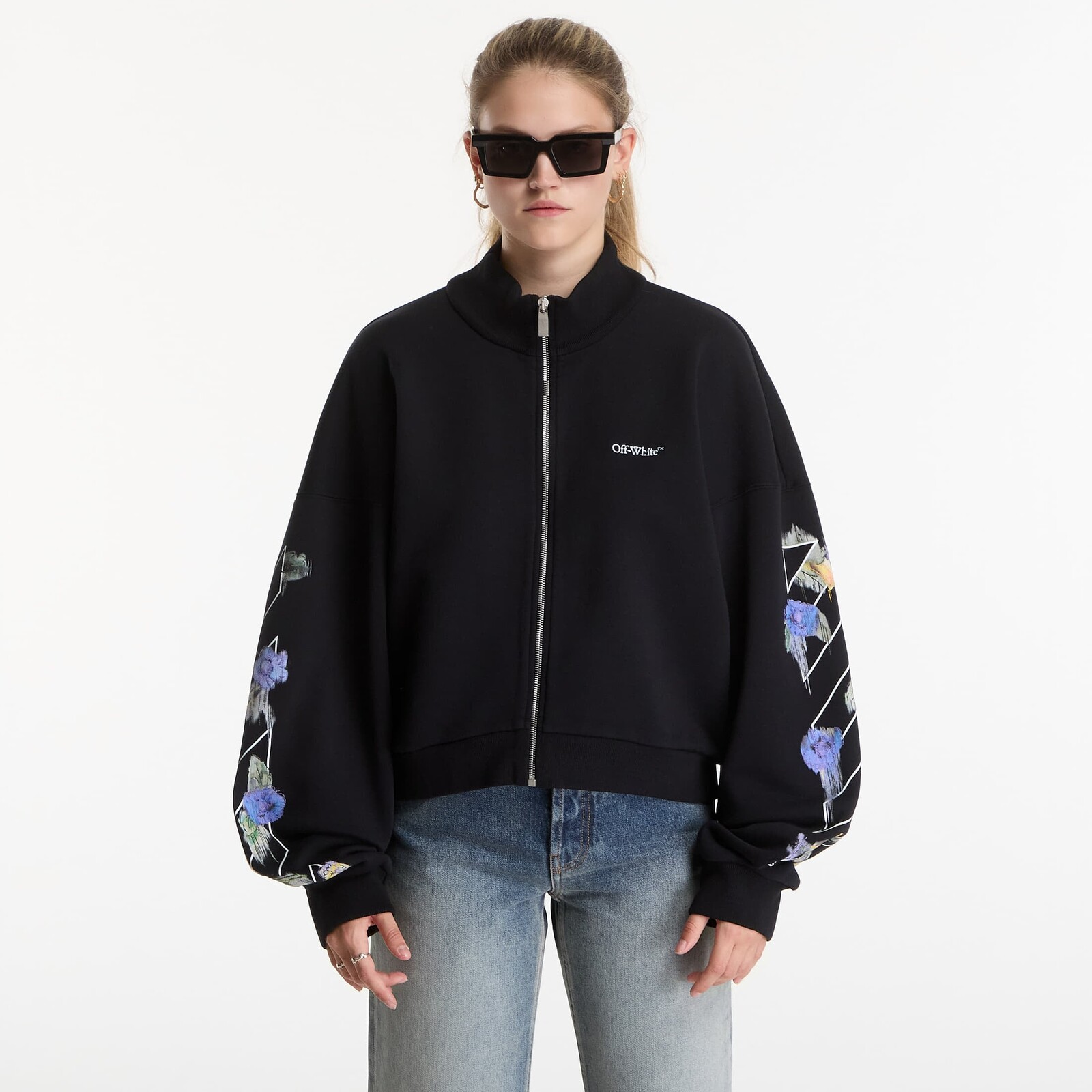 Mikina Off-White Emb Arrow Out Flower Reg Zipup Black Balsam Green M