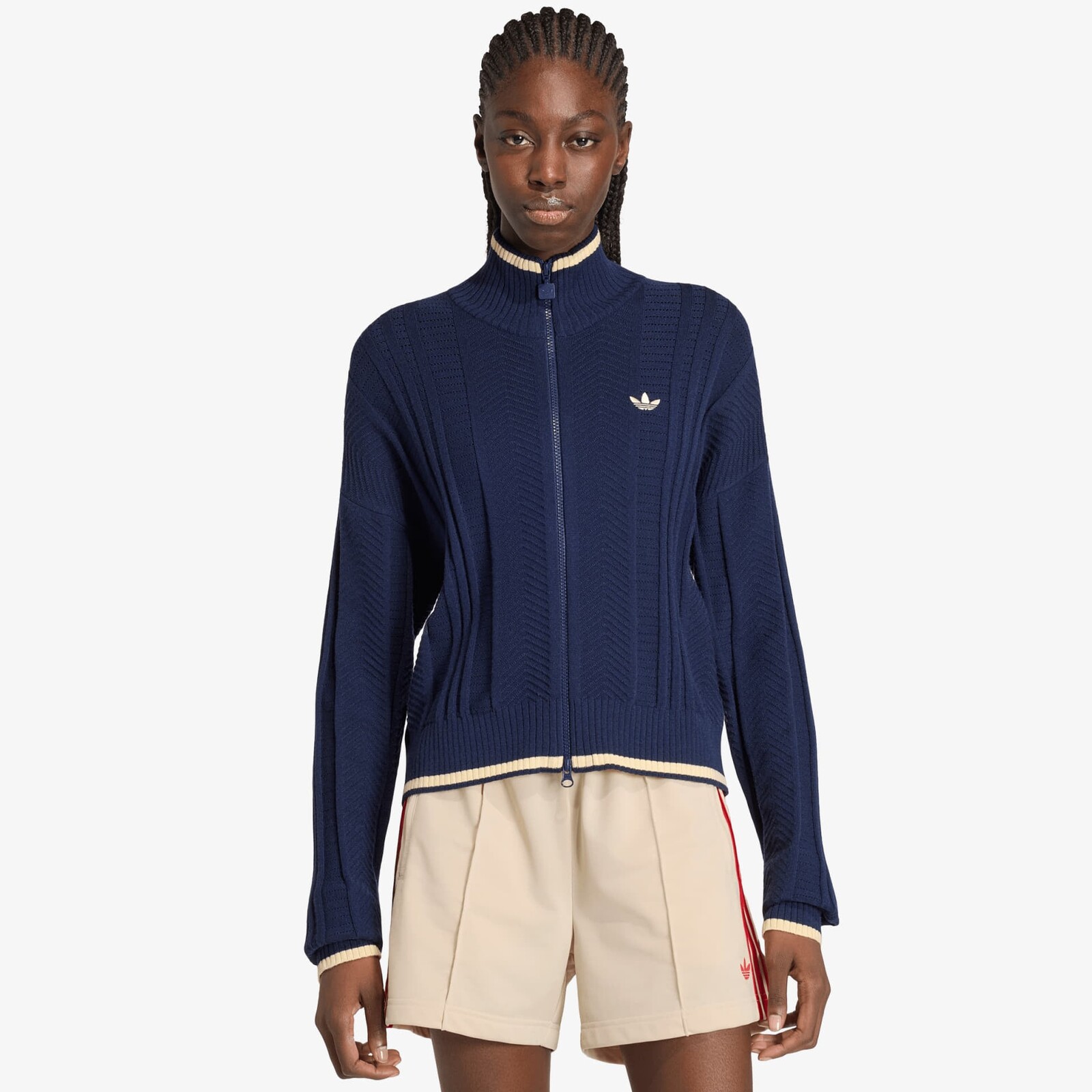 Sveter adidas Cable Knit Firebird Track Top Night Indigo M