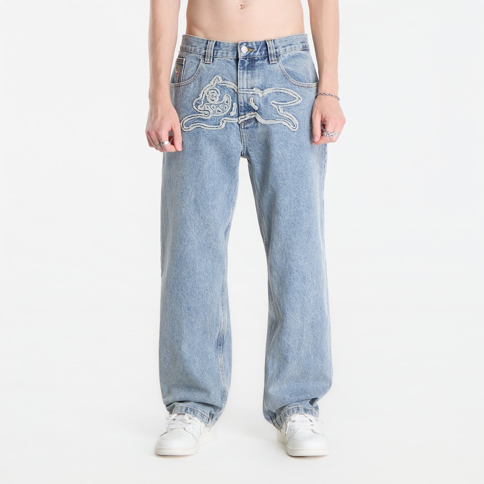 Džínsy Billionaire Boys Club Icecream Applique Running Dog Double Scoop Denim Pants Light Wash Blue 36