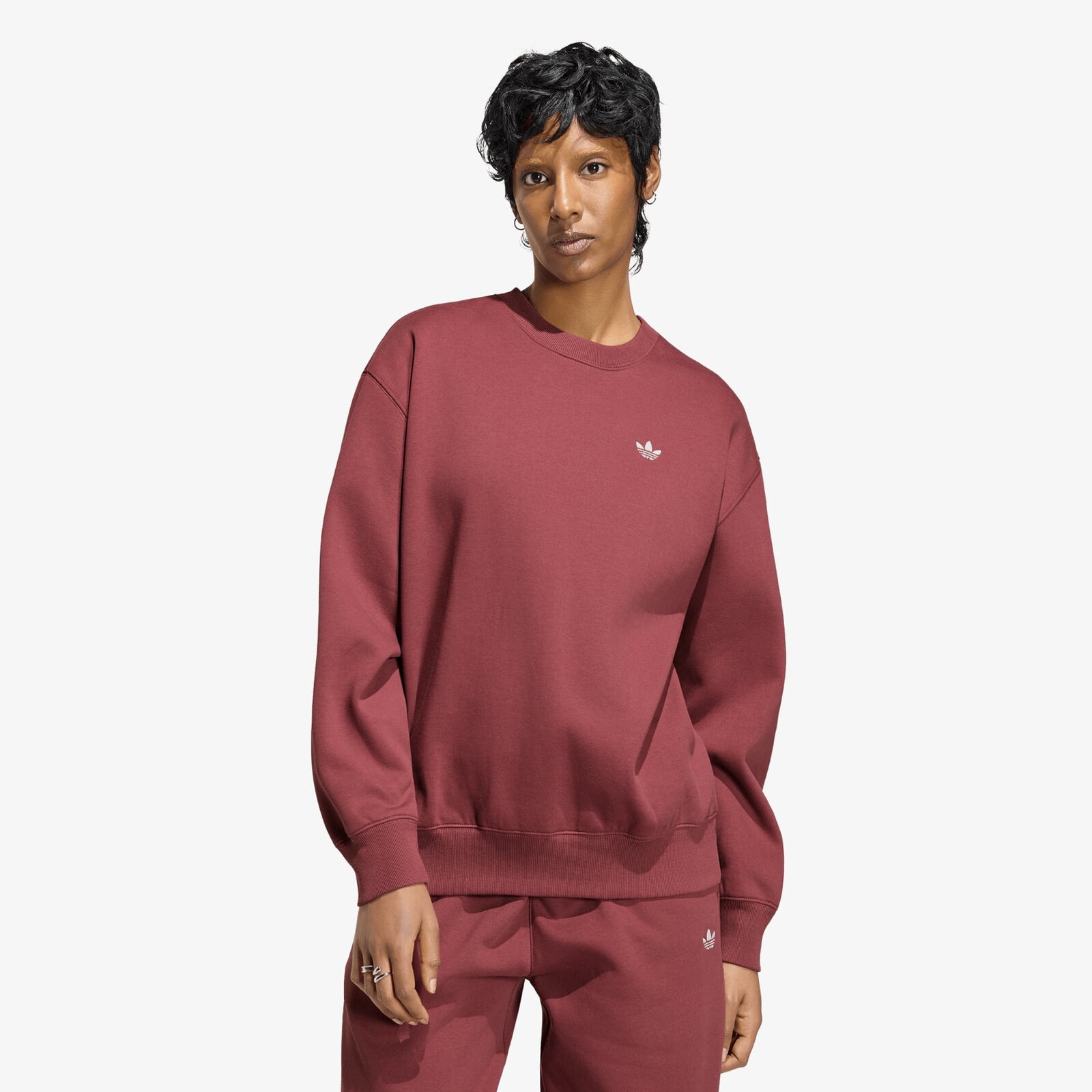 Mikina adidas Essentials Crew Long Fleece Sweatshirt Quiet Crimson XS