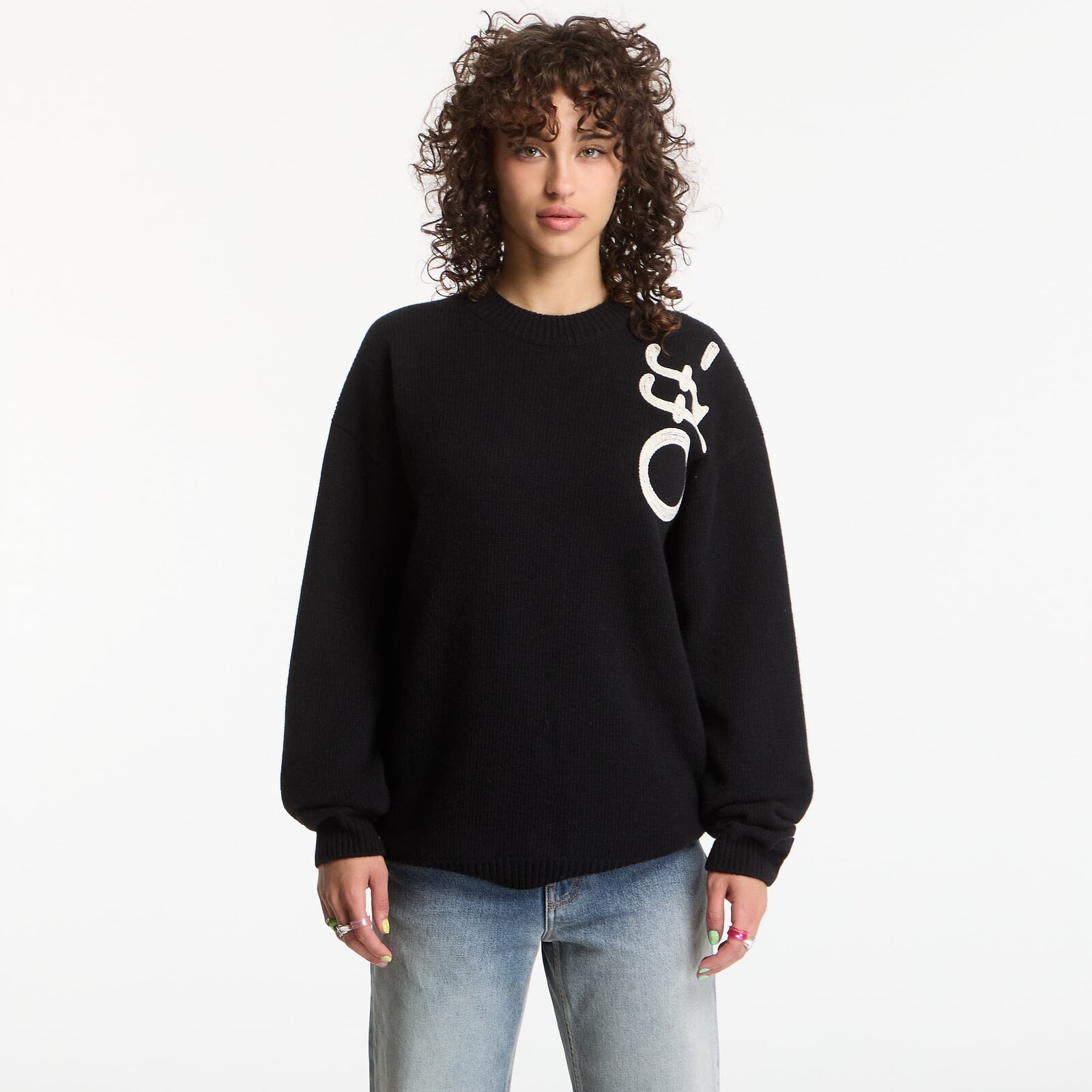 Sveter Off-White Vertical Bookish Knit Crew UNISEX Black Ivory M