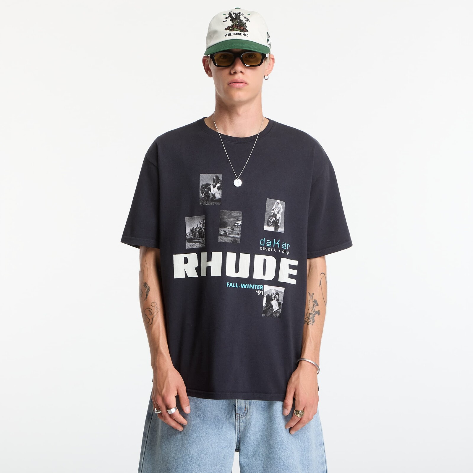 Tričko Rhude Winter 91 Rallye Tee Vintage Black/ White/ Blue XXL