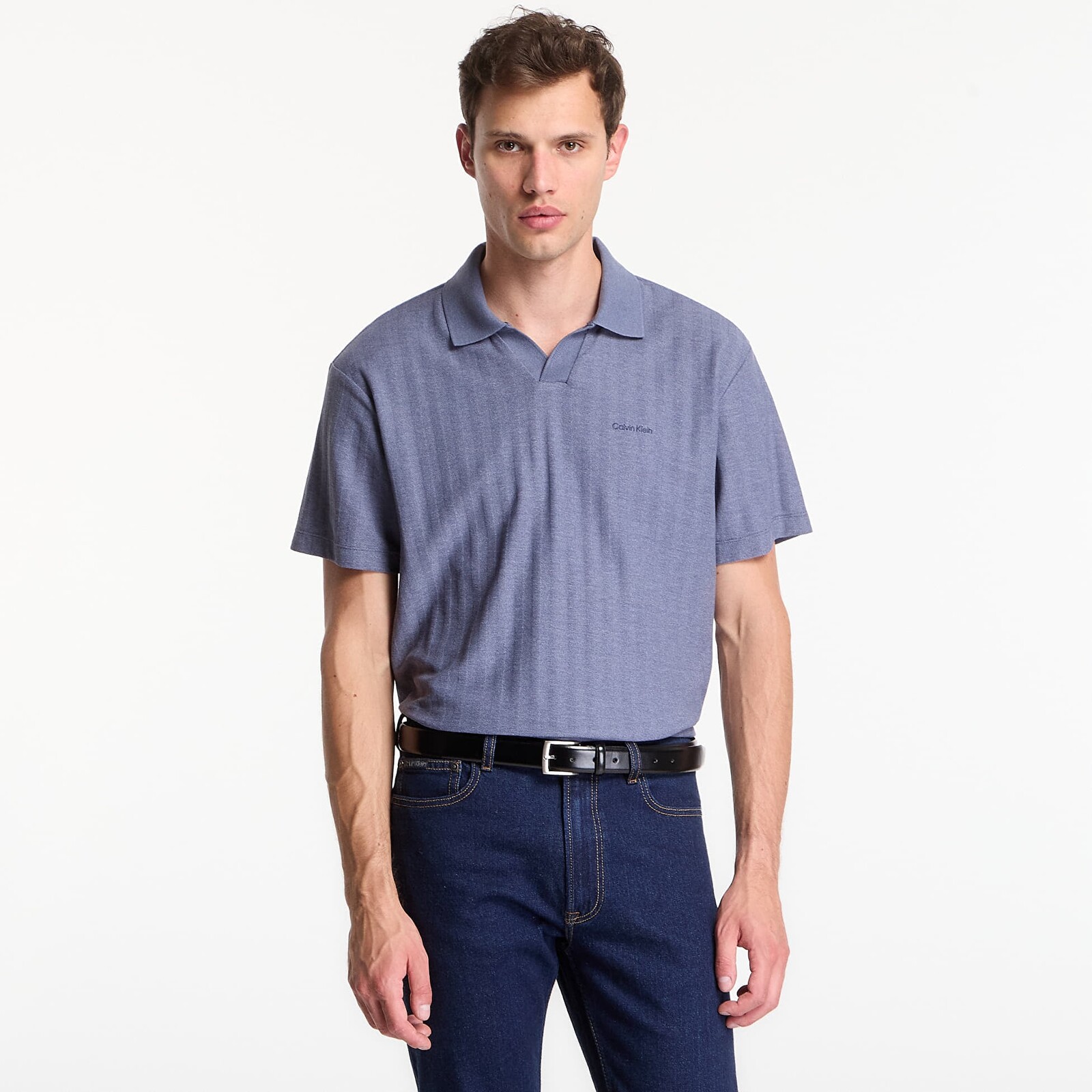 Tričko Calvin Klein Ss Easy Vertical Stripe Textured Polo Blue Nomad XL