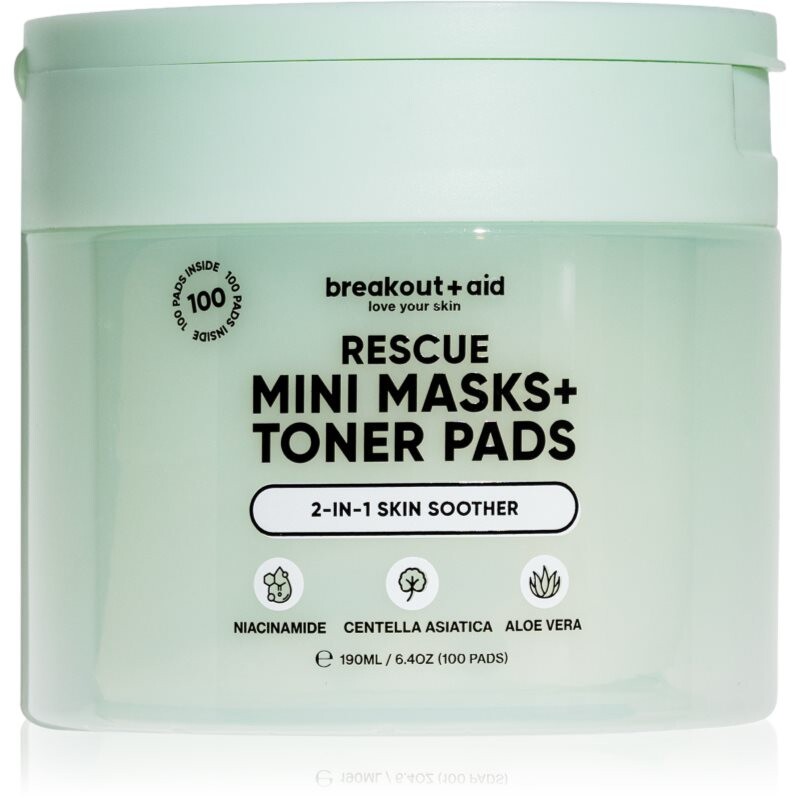 breakout + aid Rescue Mini Masks+Toner Pads tonizačné vankúšiky na upokojenie pleti 100 ks
