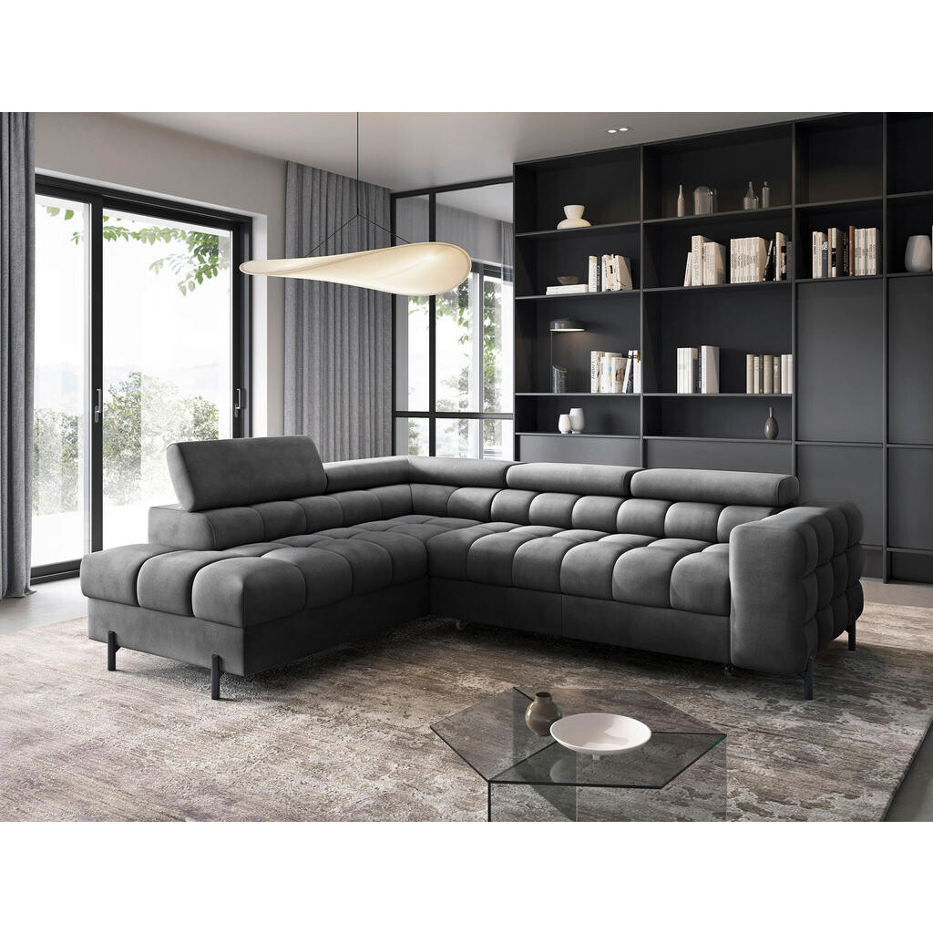 P & B ROHOVÁ SEDAČKA, textil, tmavosivá