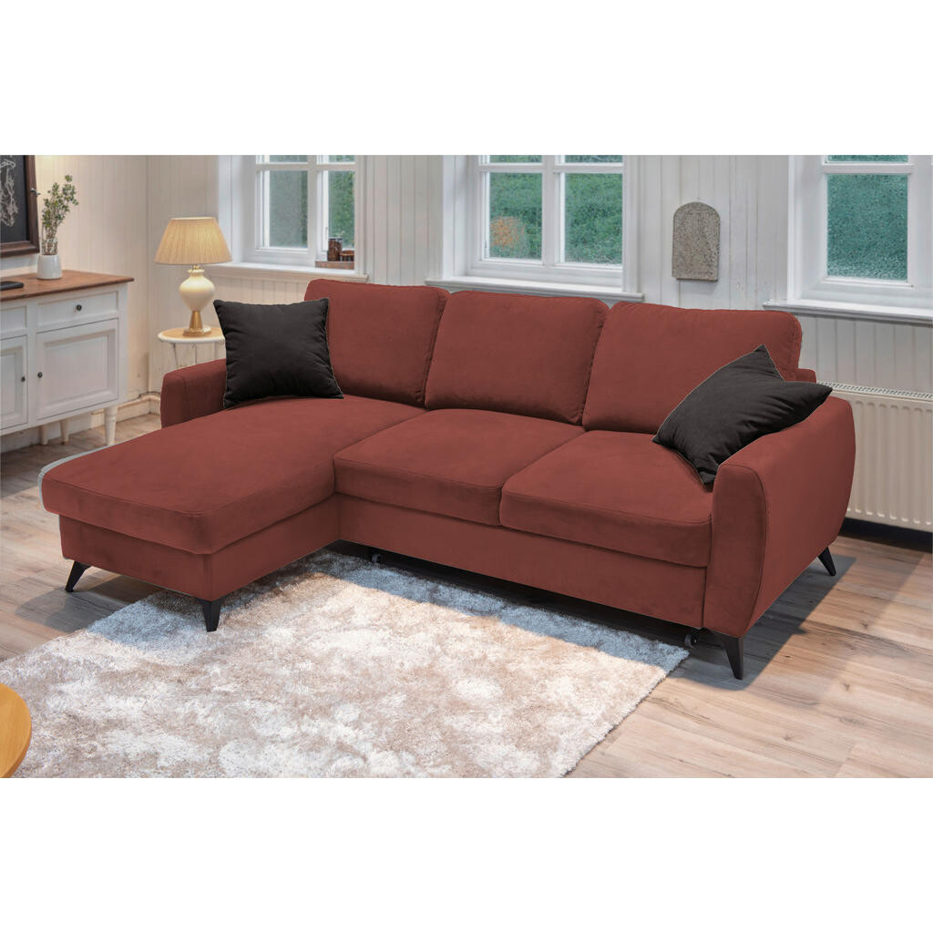 Livetastic ROZKLADACIA ROHOVÁ SEDAČKA, kov, textil, kompozitné drevo, červenohnedá