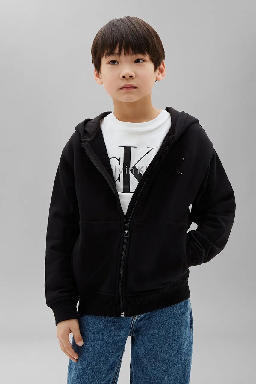 Calvin Klein Jeans mikina na zips s kapucňou detská s bavlnou