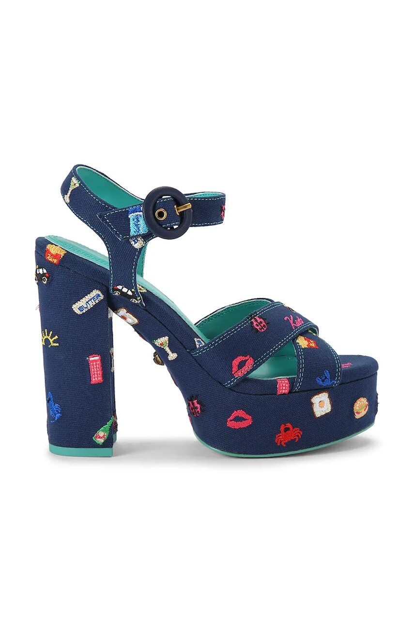 Kurt Geiger London sandále na vysokom podpätku Embroidery Platform Navy Canvas