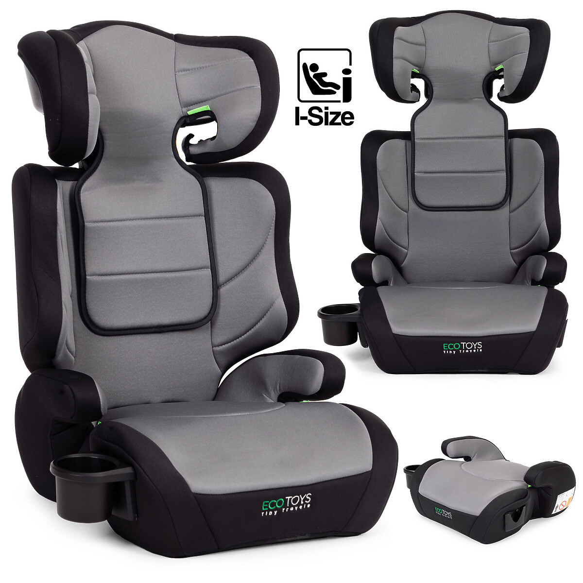 Detská autosedačka 2v1 podložka i-SIZE výška 100-150 cm držiak na nápoje ECOTOYS