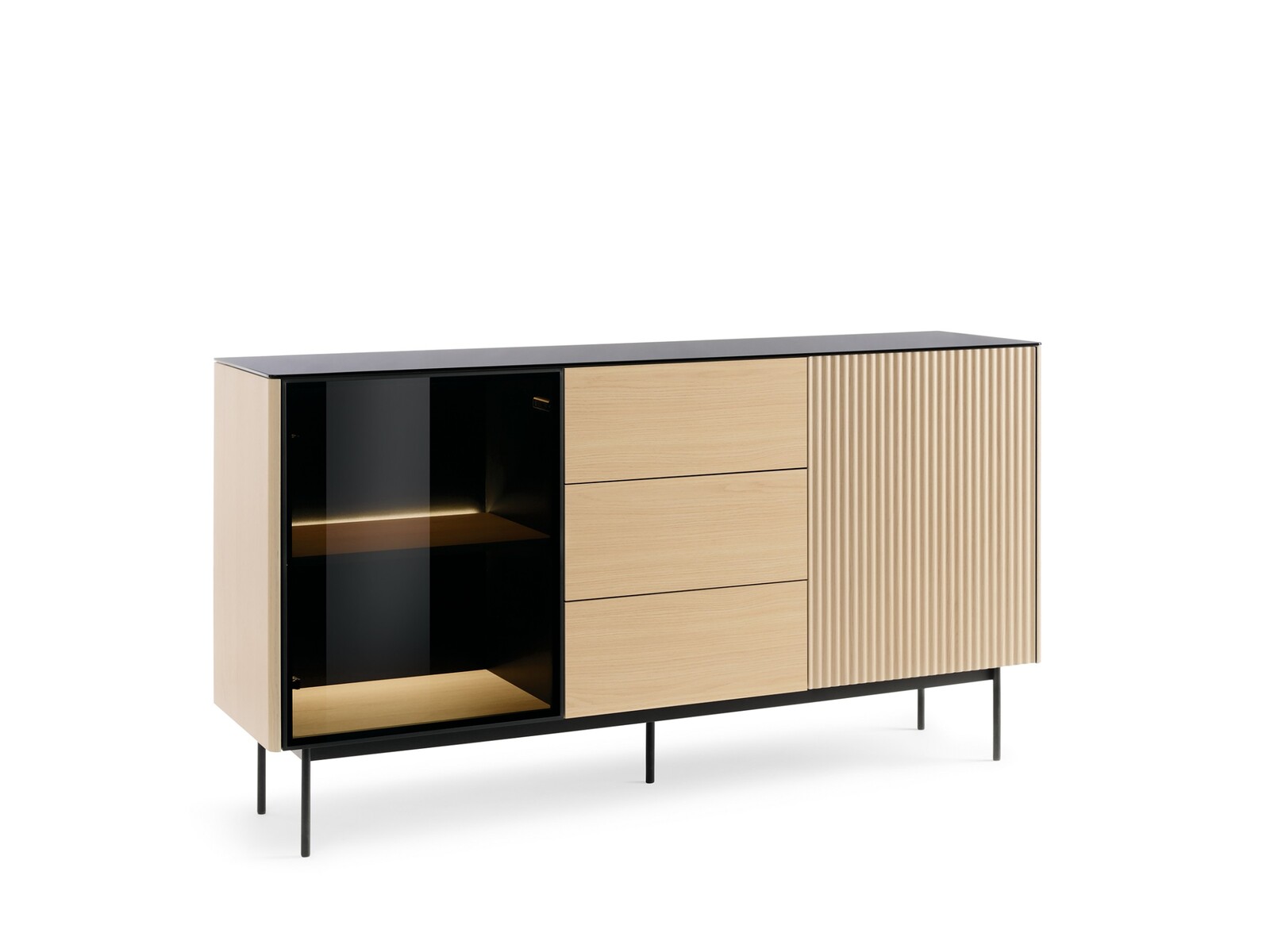 Komoda s LED osvětlením Orta 157 cm černá/dub Vicenza