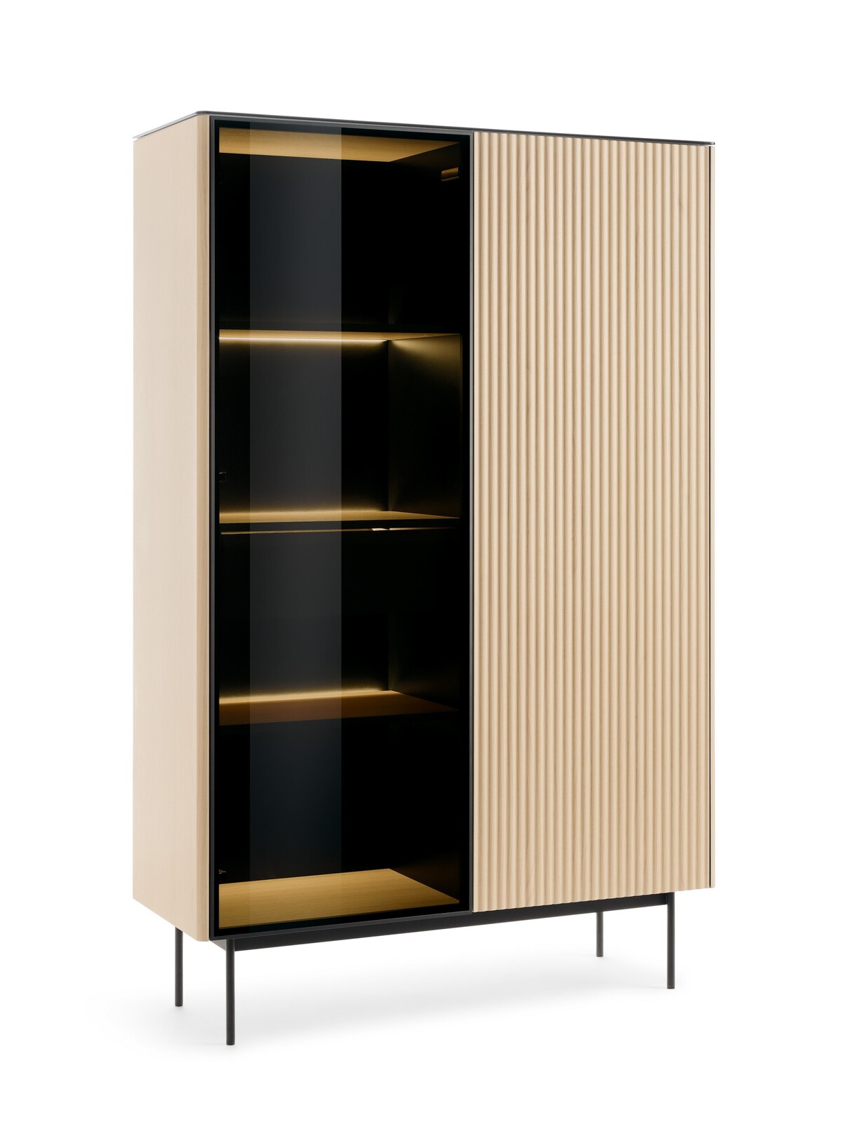 Vitrína s LED osvětlením Orta WTSZ 107 cm černá/dub Vicenza