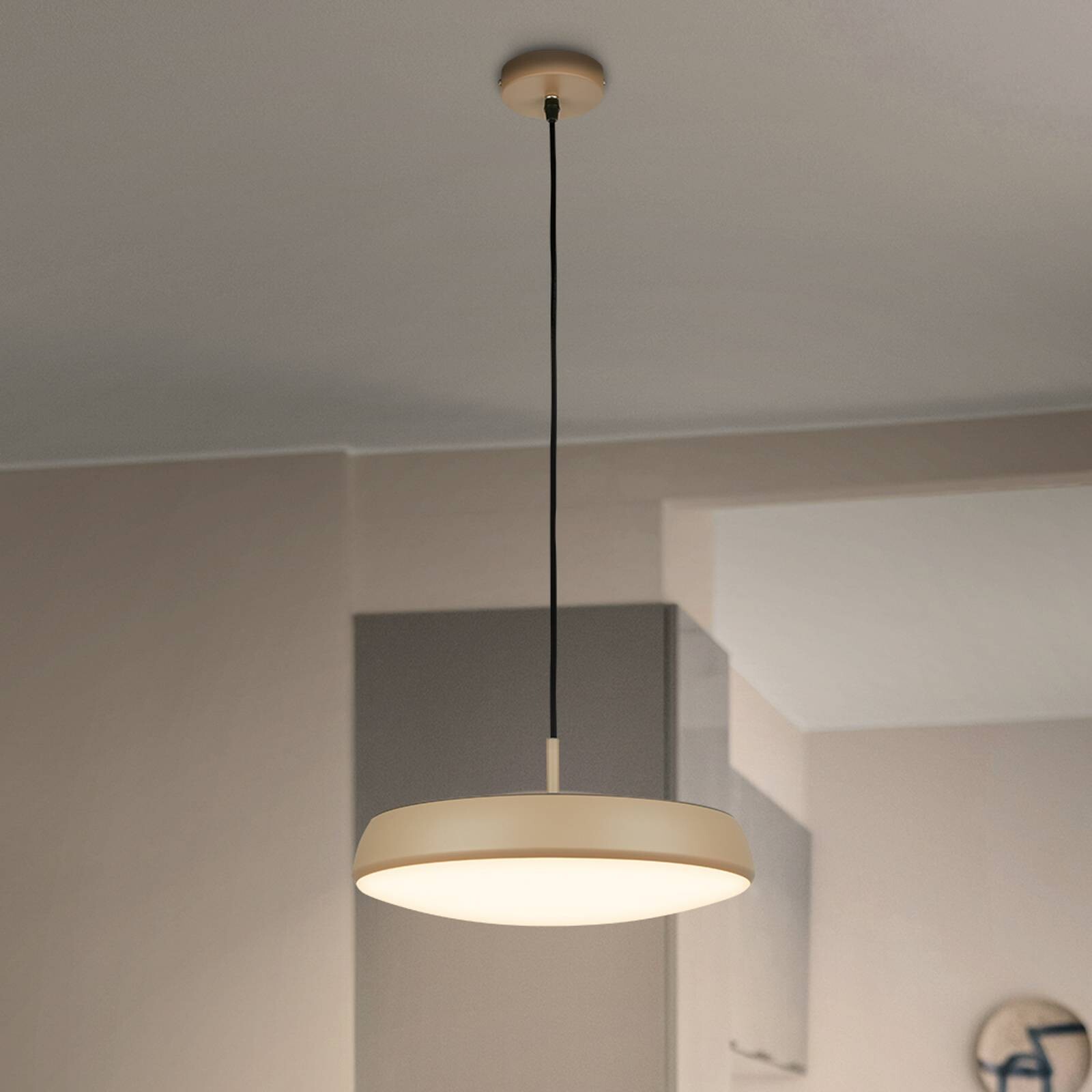 LED závesné svietidlo Nala, béžové, kov/plast, Ø 35 cm