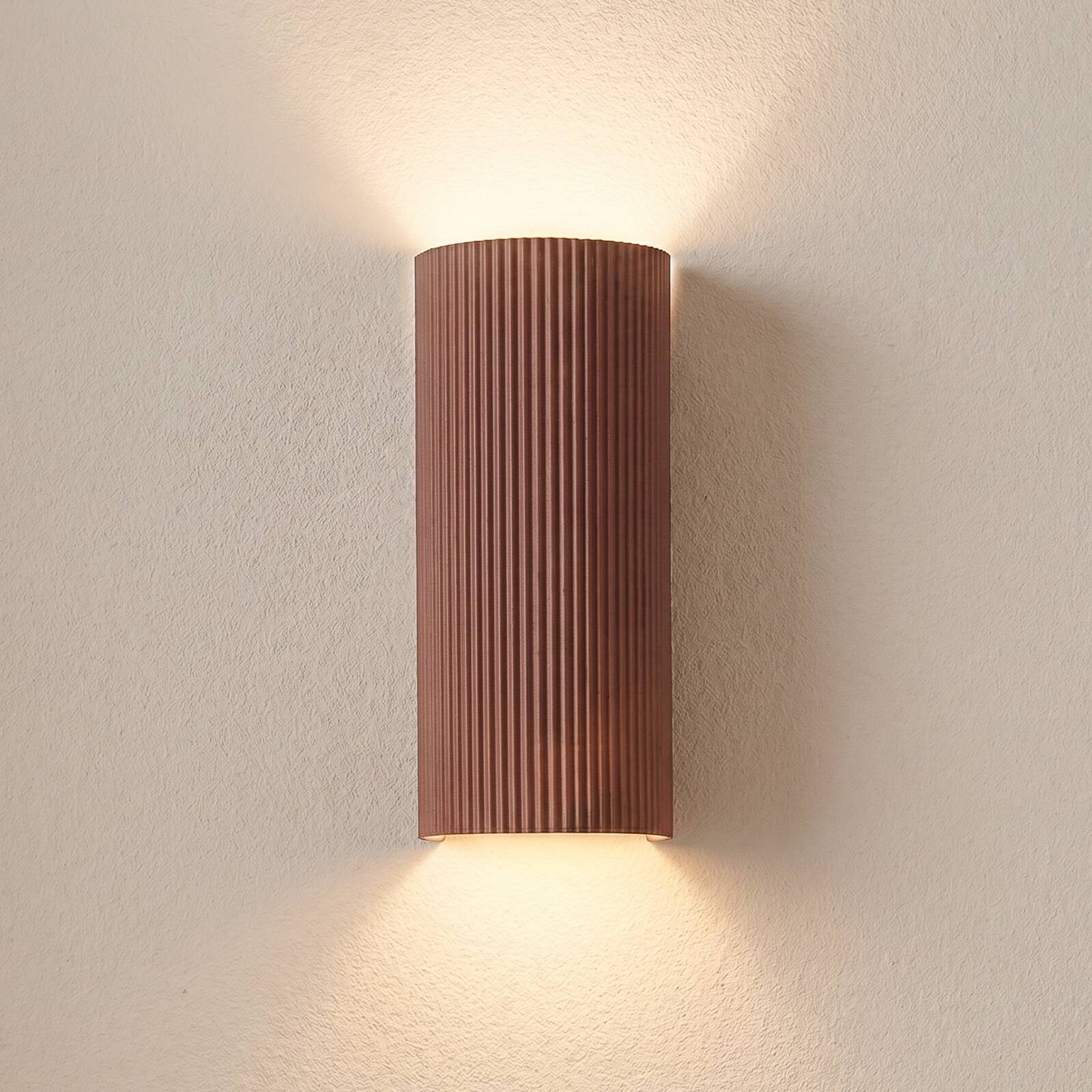 Nástenné svetlo Lindby Colja, hnedá, okrúhla, výška 30,5 cm, sadra