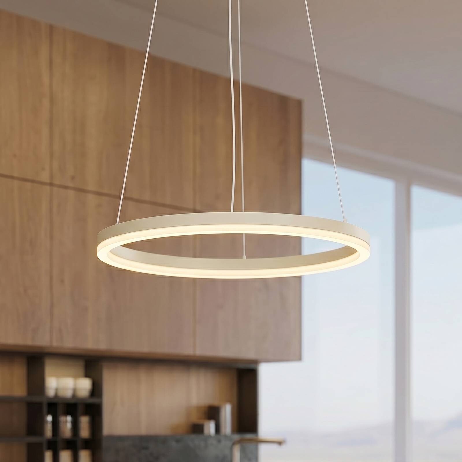 LED závesné svietidlo Arcchio Albiona, béžové, 1 krúžok, Ø 40 cm