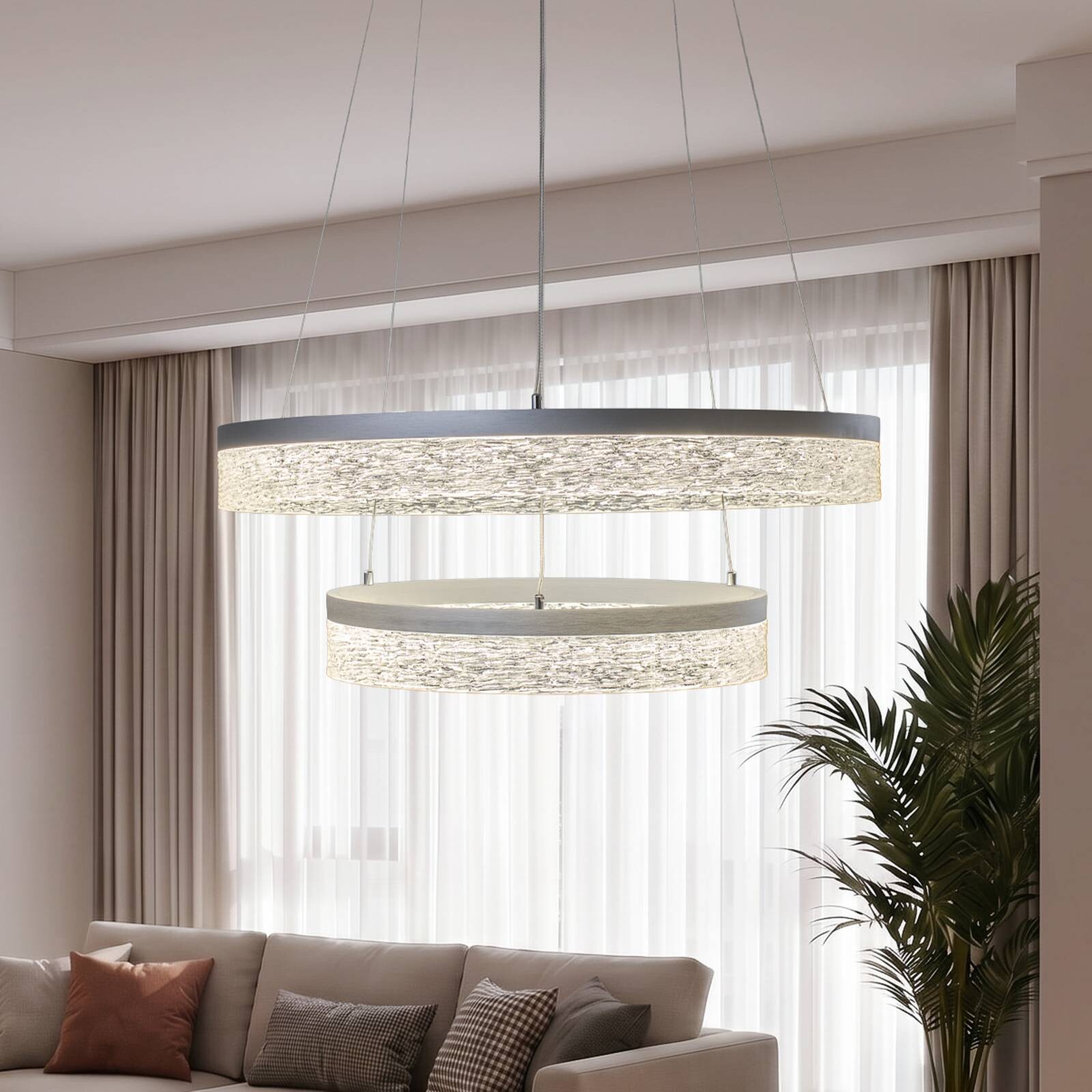 LED závesné svietidlo Gala, strieborné, kovové, Ø 60 cm, 4 000 K