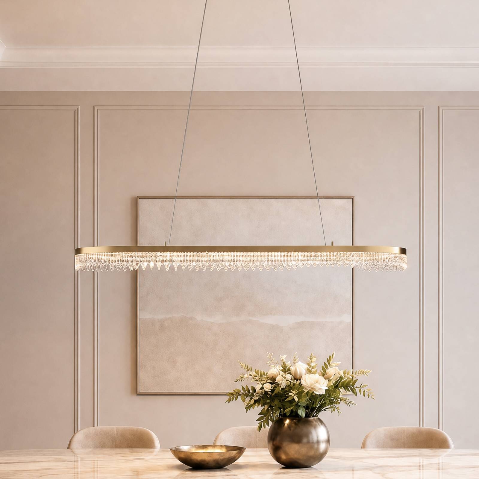 LED závesné svietidlo Preciosa, zlaté, kovové, dĺžka 120 cm