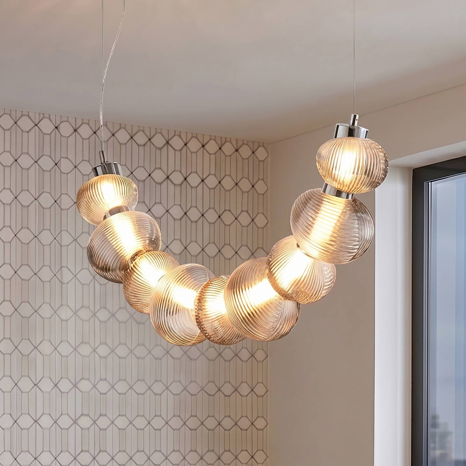 LED závesné svietidlo Bolla, chróm/dymovo sivá, sklo, dĺžka 79,5 cm