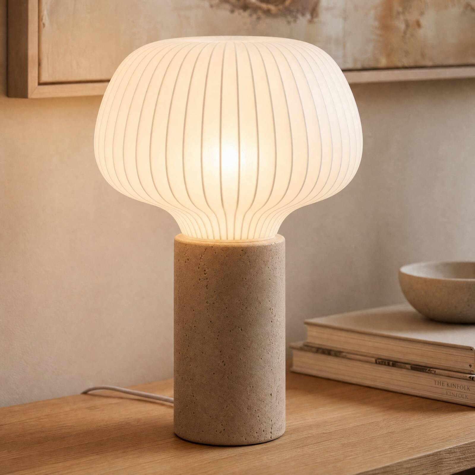 Stolová lampa Lucande Eloise, 42 cm, biela, textil/betón, E27