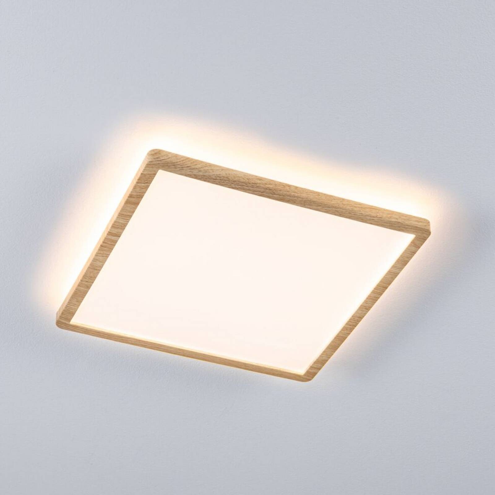 LED panel Paulmann Atria Shine 29 cm, drevo, IP44, 3000 K, zapnutie/vypnutie