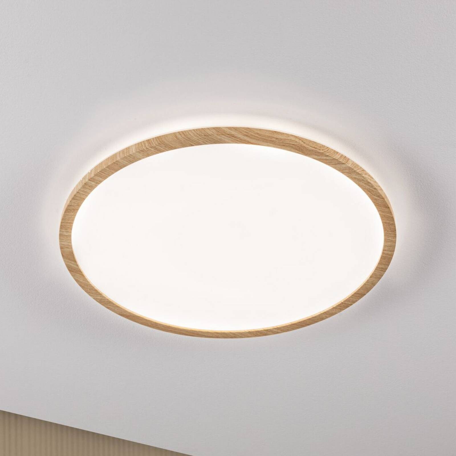 LED panel Paulmann Atria Shine, Ø 42 cm, drevo, IP44, 4000 K, zapnutie/vypnutie